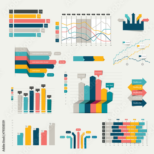 Set of business flat, 3D design graph. Infographics charts.