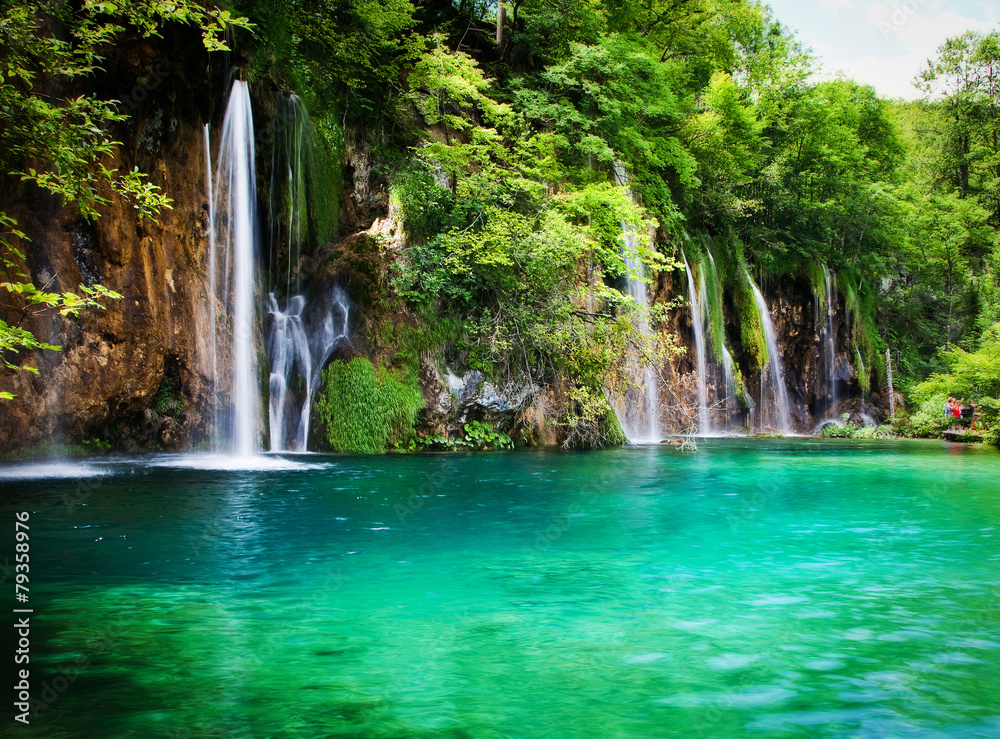 Naklejka premium Summer view of beautiful waterfalls in Plitvice Lakes National P