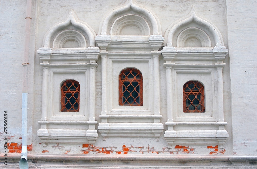 Old church facade in Moscow Kremlin. UNESCO World Heritage Site.