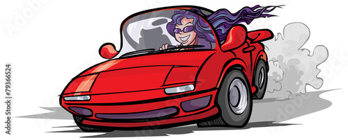 Cartoon girl in a sport car.