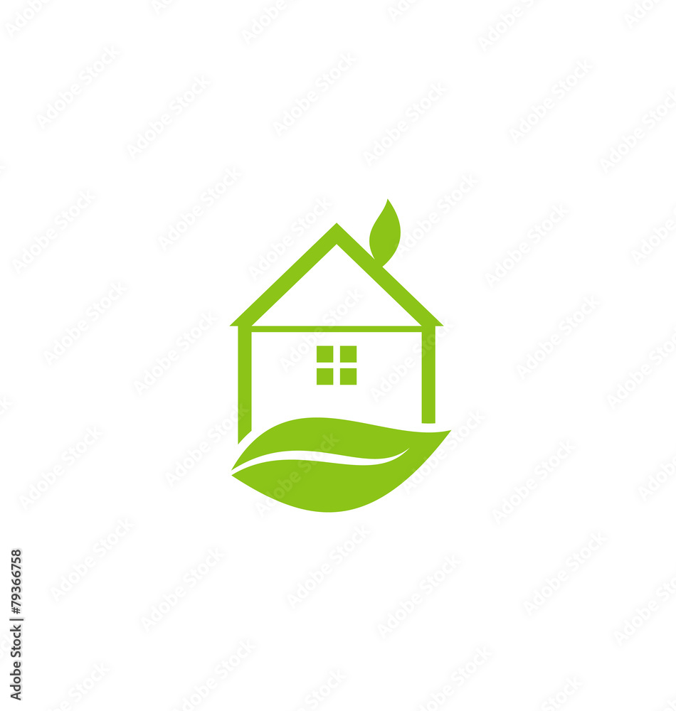 Icon green house with leaf isolated on white background Icon green house with leaf isolated on white background