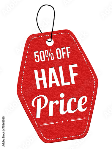 Half price label or price tag