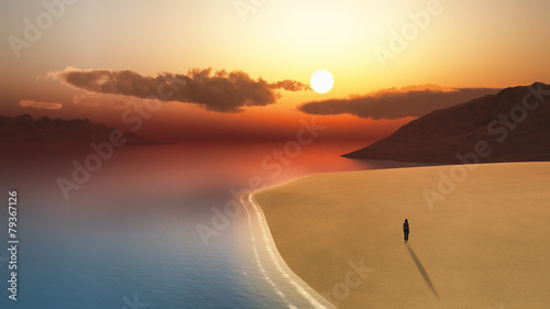 Foto 3D female walking on the beach