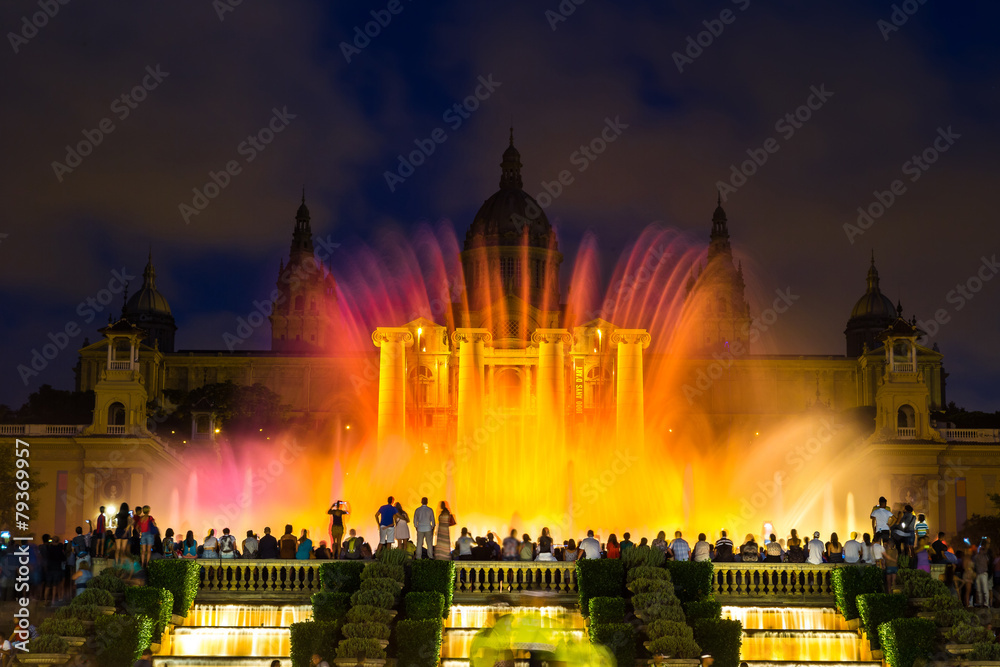 Magic Fountain light show in Barcelona - obrazy, fototapety, plakaty 
