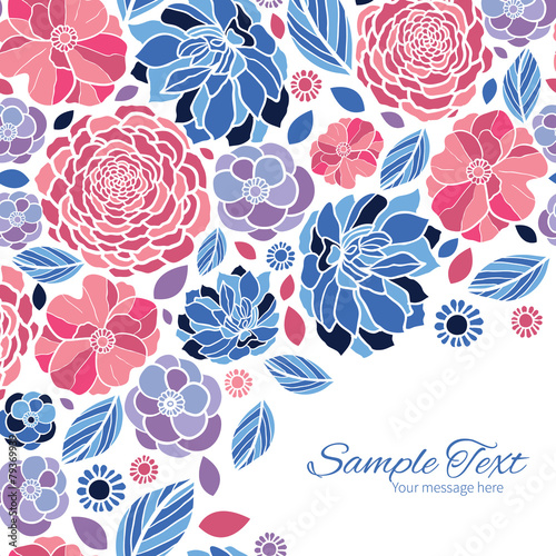 Vector mosaic flowers frame corner pattern background