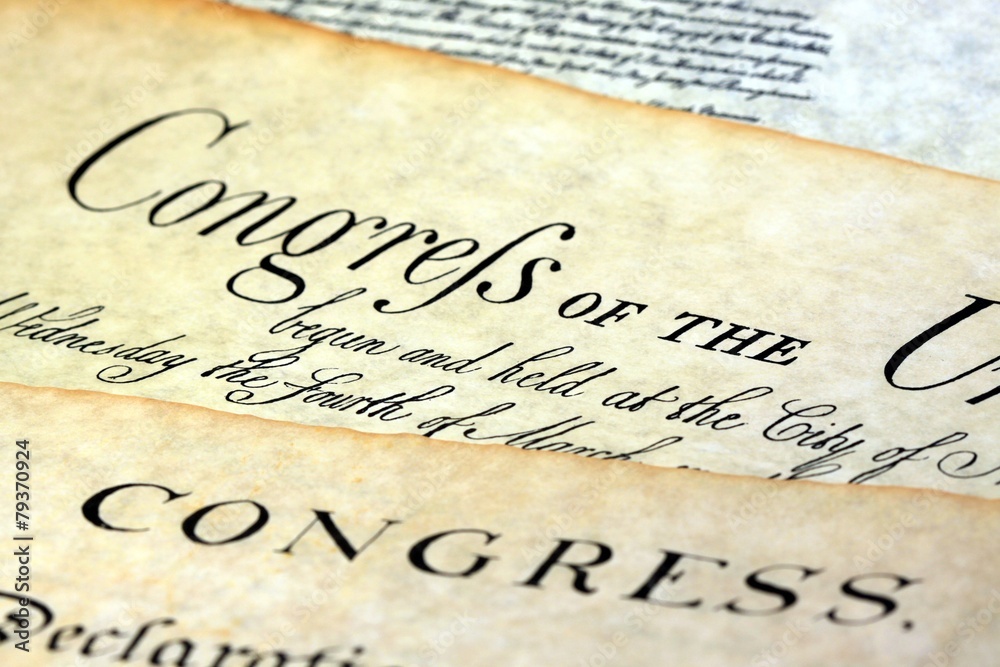 Historical Document US Constitution with America Flag Historical Document US Constitution with America Flag