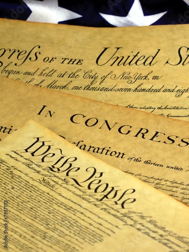 Historical Document US Constitution with America Flag