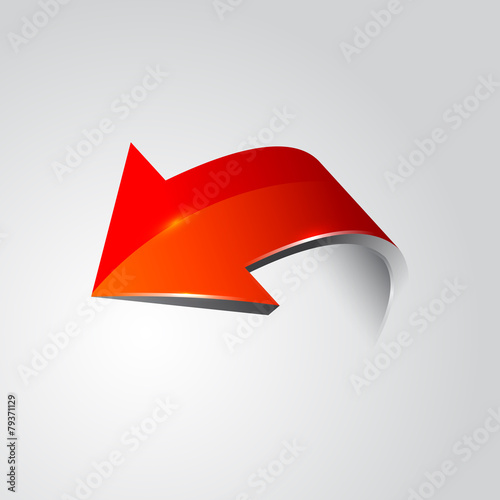 Red curved 3D arrow. Vector icon