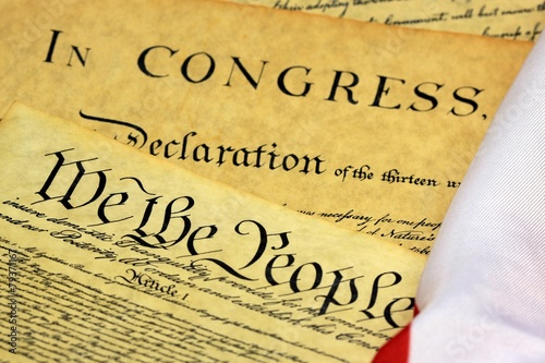 Historical Document US Constitution with America Flag