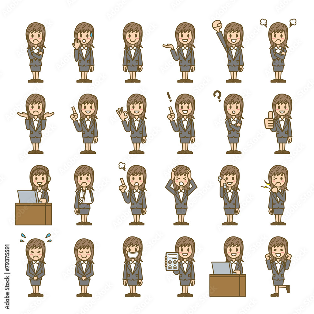 ビジネスウーマン　OL　アイコン　喜怒哀楽