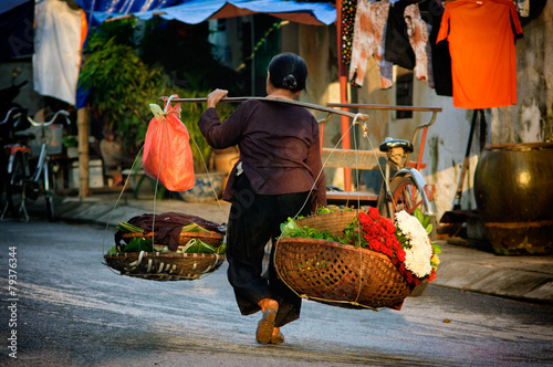 Life of florist vendor at small market in HANOI,vietnam