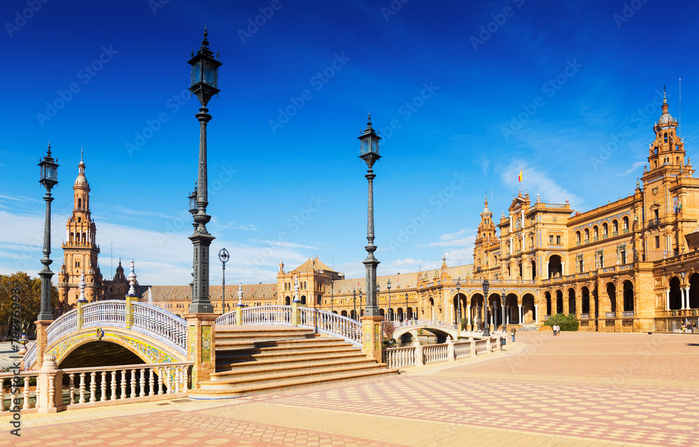   view of Plaza de Espana with bridges. Seville