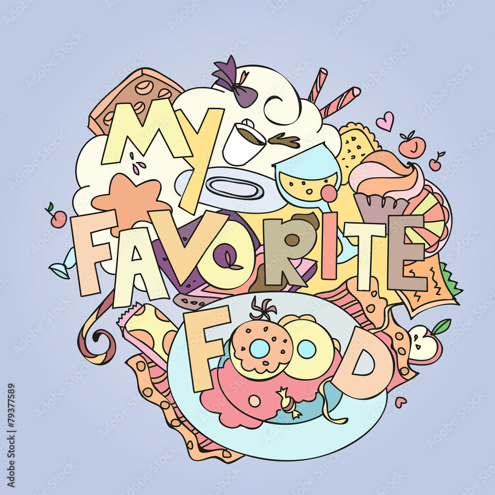 Fototapeta premium Favorite food confections sweets, cakes and cookies vector