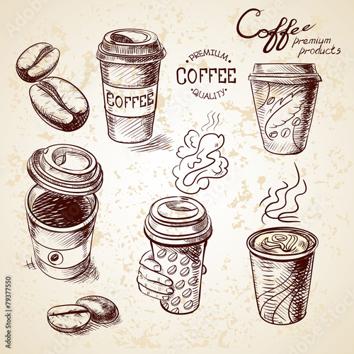 hand drawn doodle sketch vintage paper cup of coffee takeaway