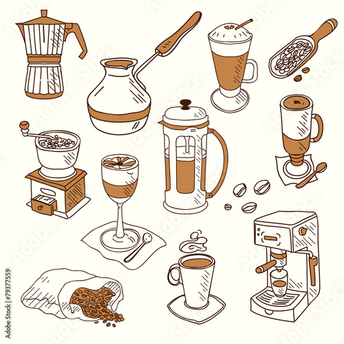 Hand drawn sketch doodle vintage simple coffee theme devices