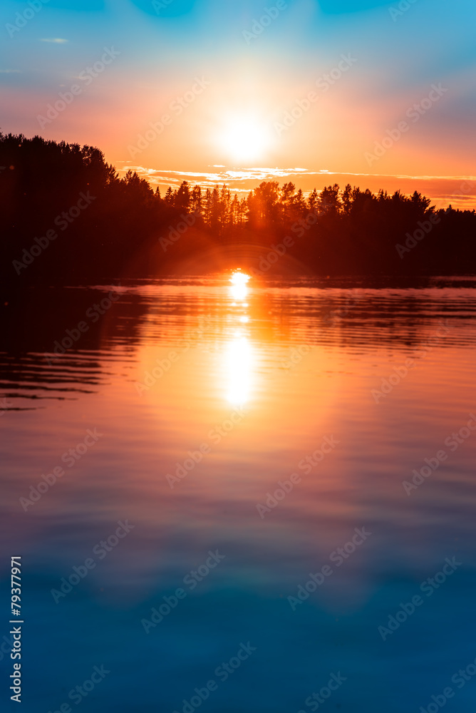 sunset over a lake in northern europe
