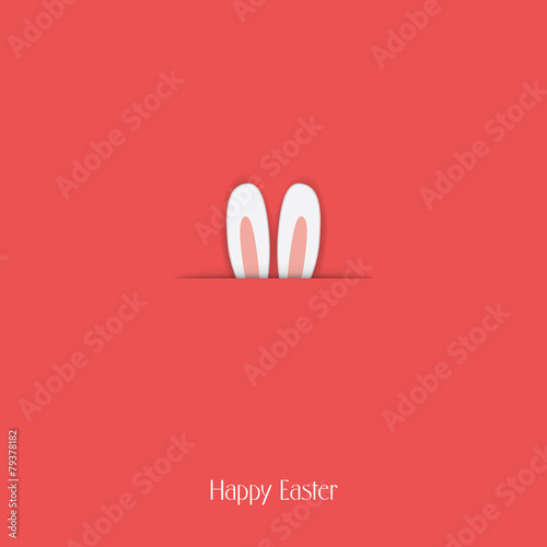 Adorable Happy Easter postcard template with bunny hiding and