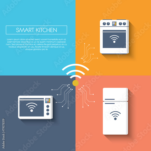 Internet of things smart kitchen concept with appliances photo