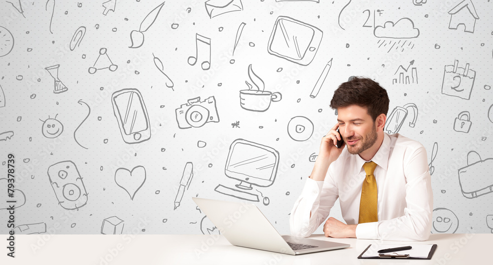Businessman with social media symbols Businessman with social media symbols