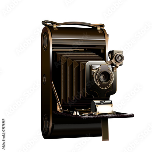 Isolated old film camera extendable on a white background
