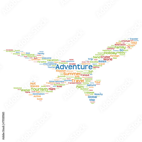 Vector conceptual adventure travel or tourism plane word cloud