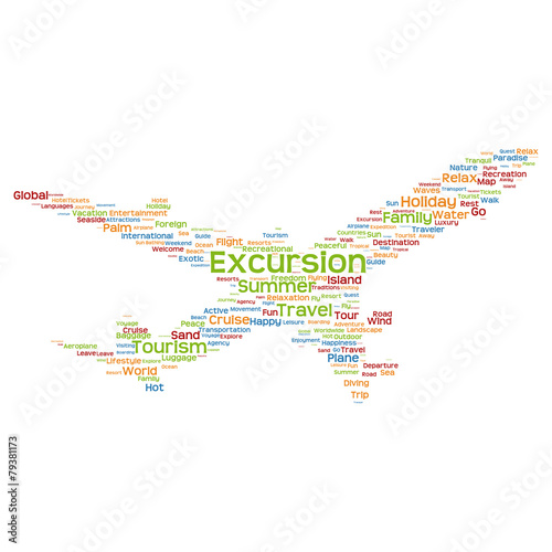 Vector conceptual excursion travel or tourism plane word cloud
