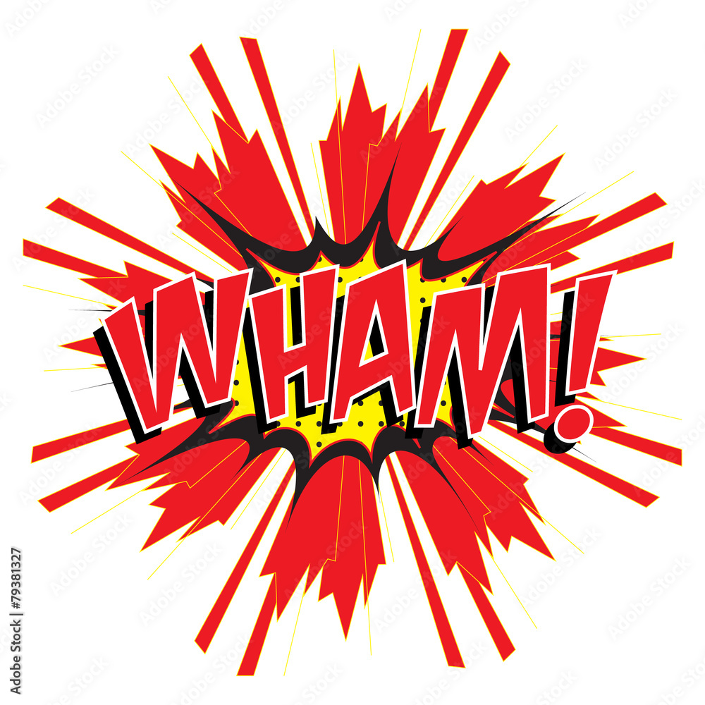 WHAM! wording sound effect set design for comic background Stock
