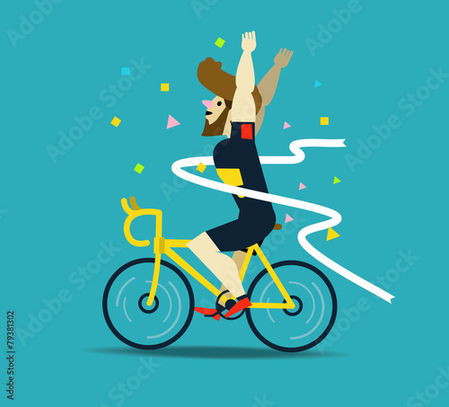 Cyclist winning the race.  flat character design. vector