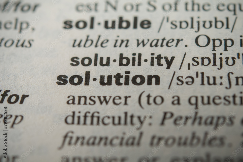 Obraz premium Definition of the word solution, close up