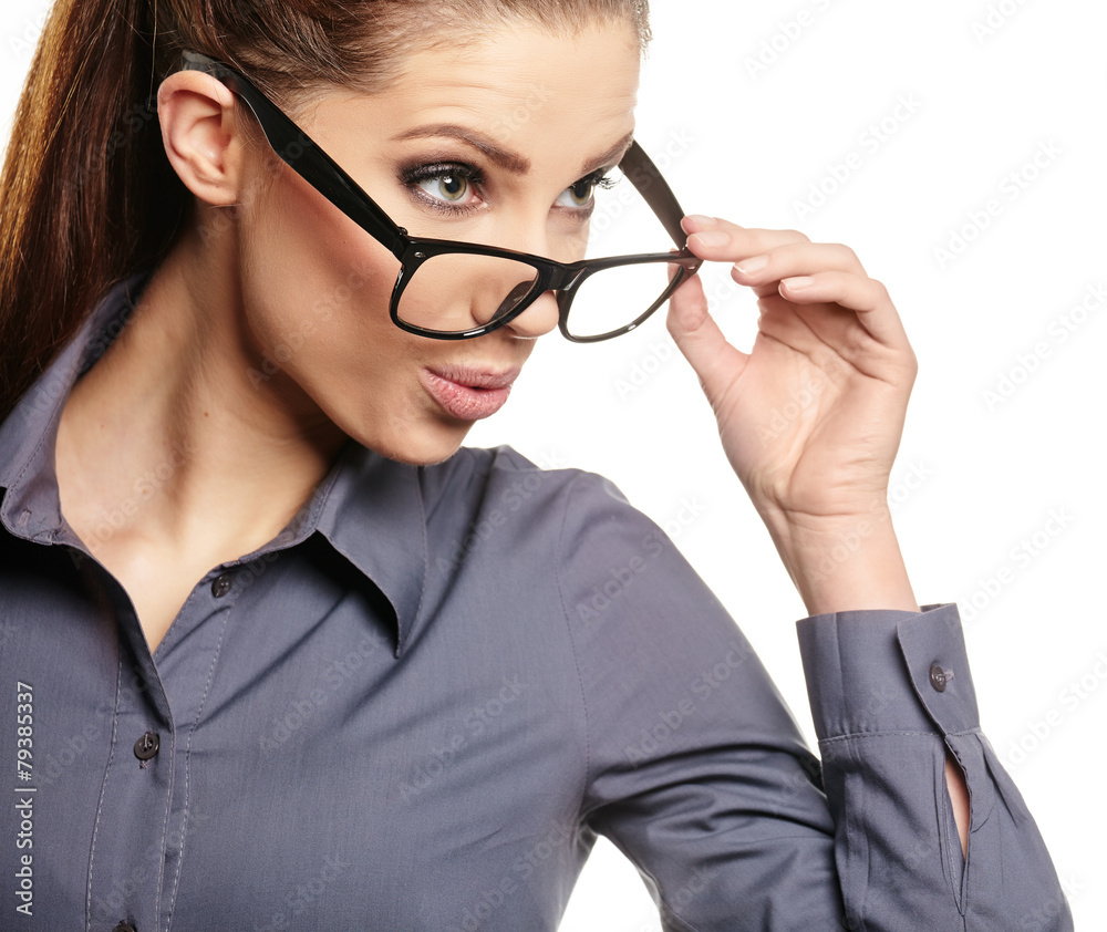 Business woman with glasses on isolatd background Business woman with glasses on isolatd background