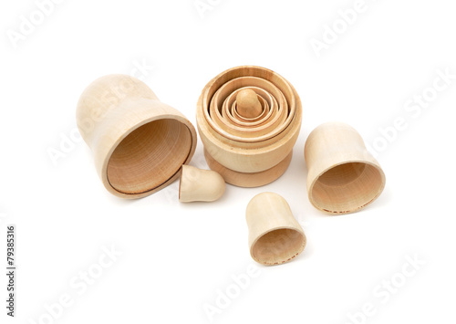 Set of five disassembled wooden matryoshkas