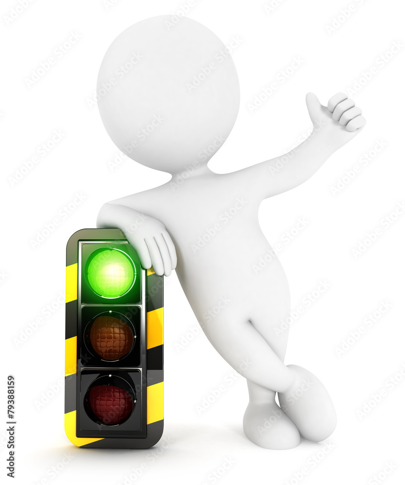 3d white people traffic light on green 3d white people traffic light on green