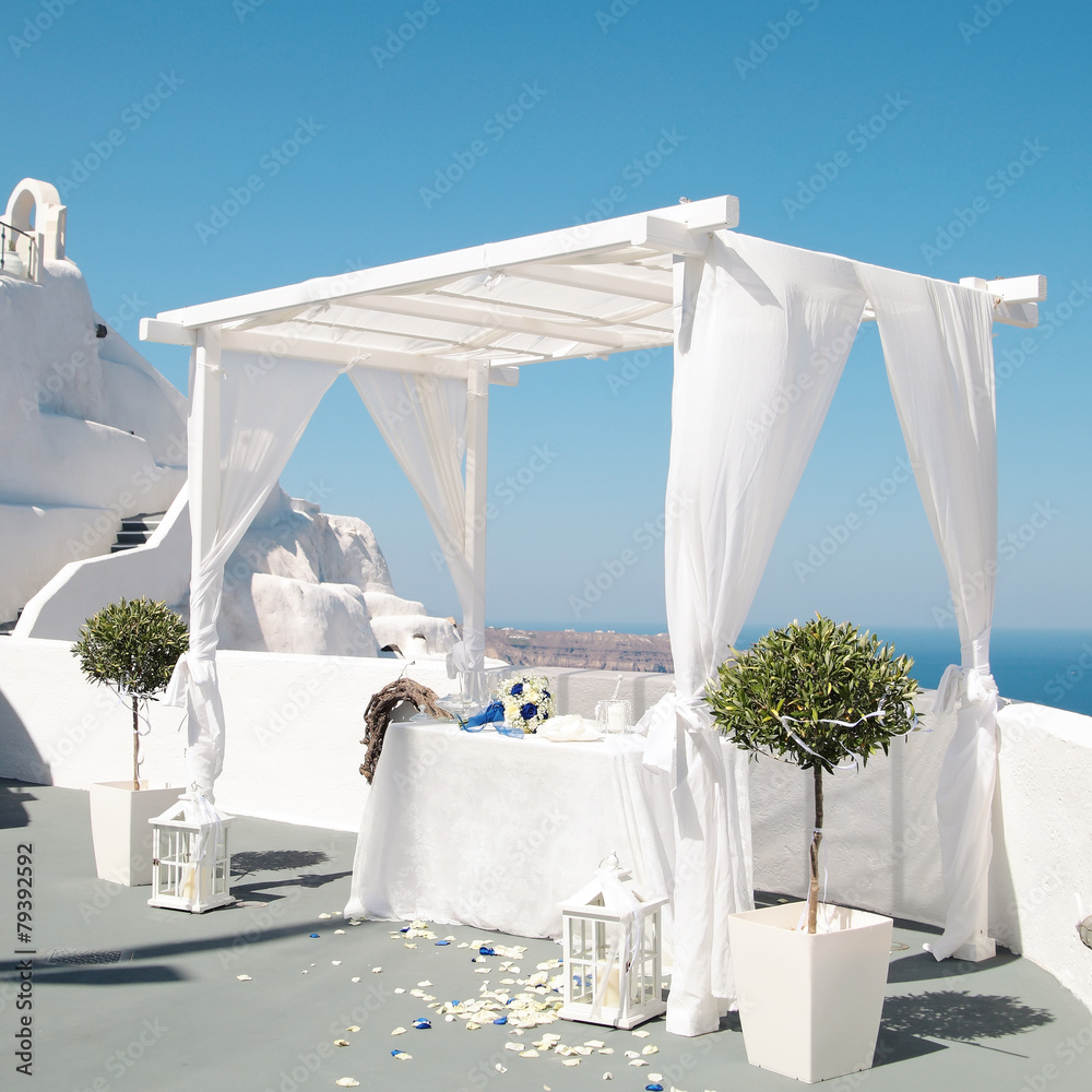 Wedding decoration on Santorini Island,Greece,Fira.