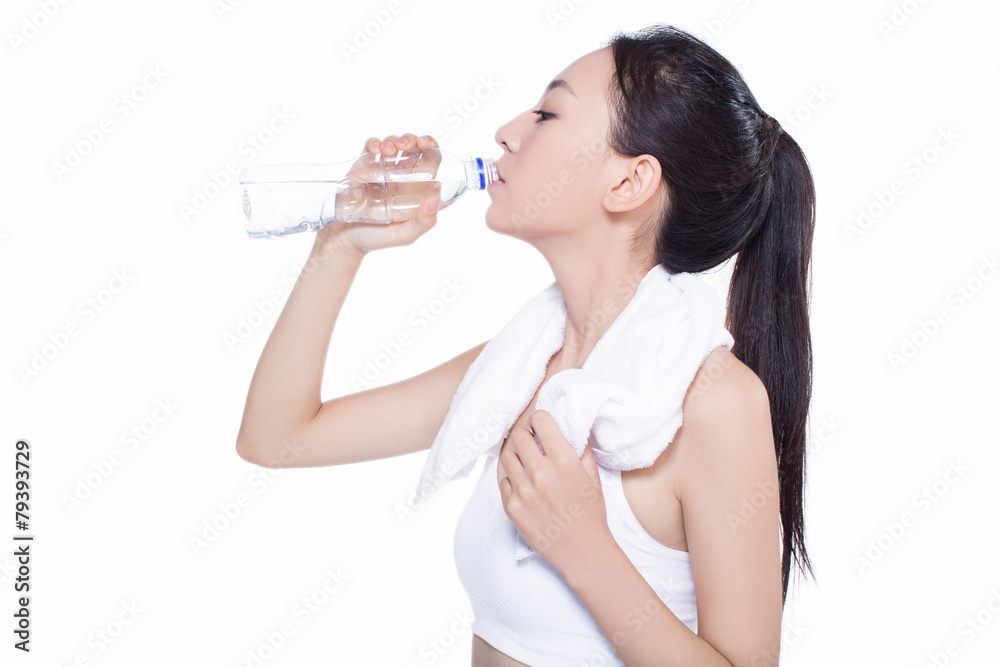 healthy asian woman with towel and water bottle healthy asian woman with towel and water bottle