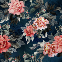 Crédence de cuisine Roses patrons Seamless floral pattern with red and pink roses and peonies  © ola-la