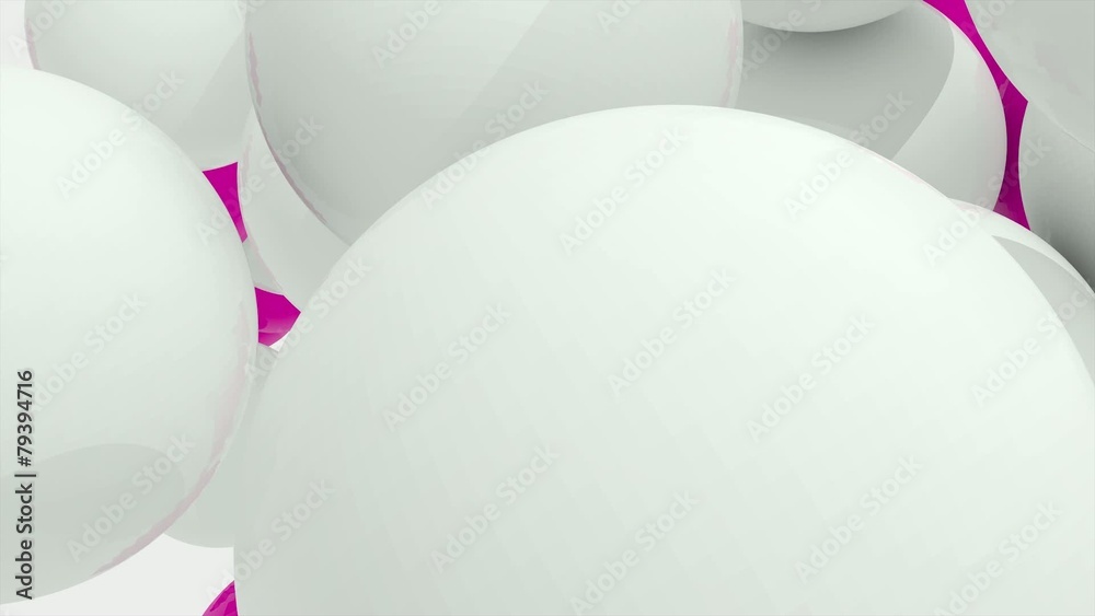 animation 3d, des spheres blanches et magenta dans un champs magnetic 