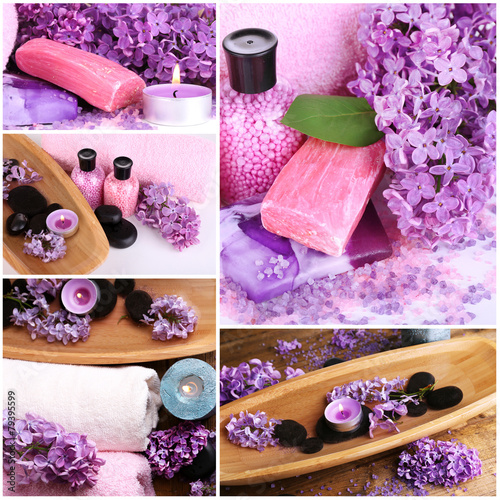 Lilac spa compositions in collage