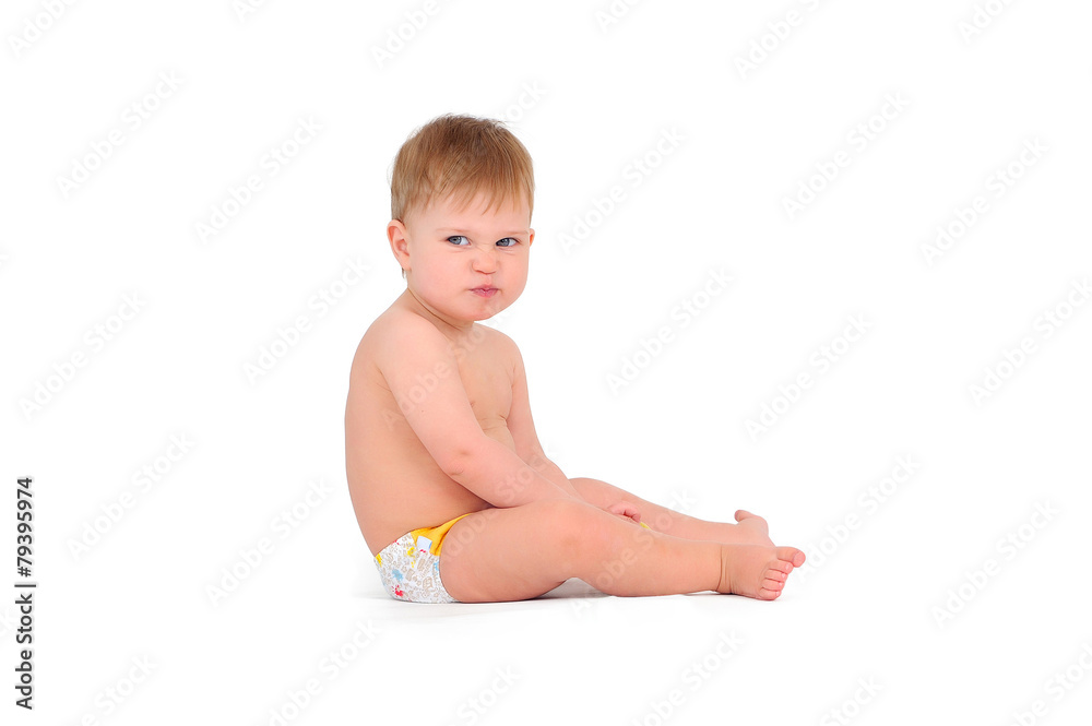 child in panties on white background made a pout child in panties on white background made a pout