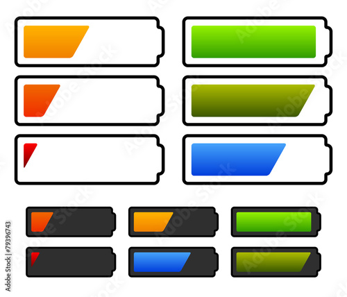 Illustration of battery level indicators. Battery life, accumula