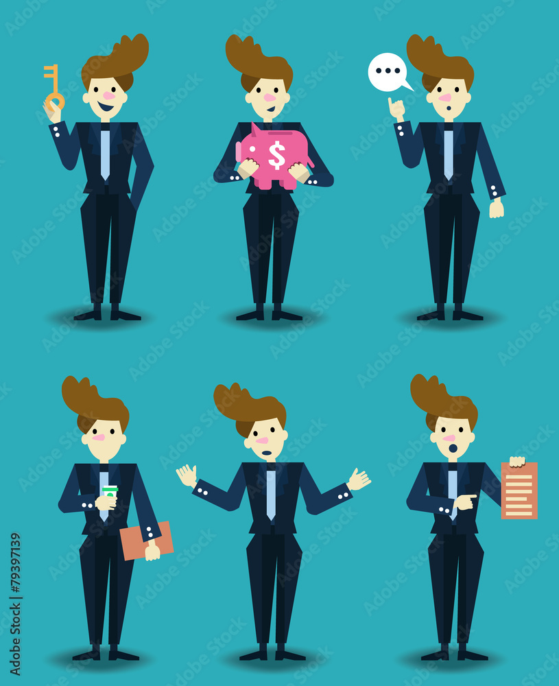 Set of businessman characters. flat character design. vector Set of businessman characters. flat character design. vector