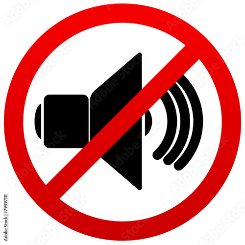 Speaker with probition sign. Silence, mute.