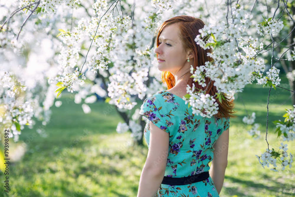 Beautiful portrait of woman in the garden Beautiful portrait of woman in the garden