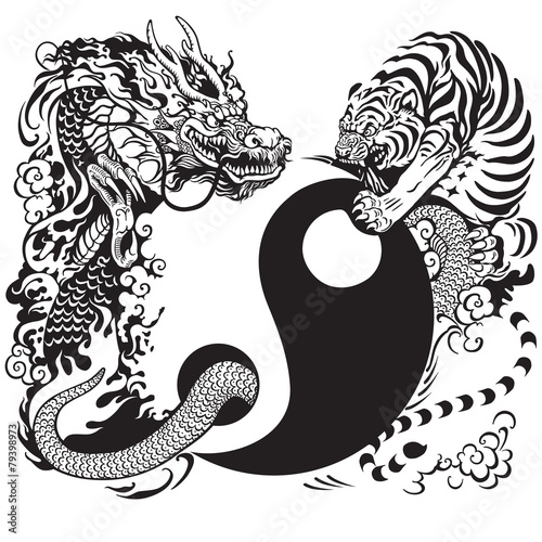 yin yang with dragon and tiger