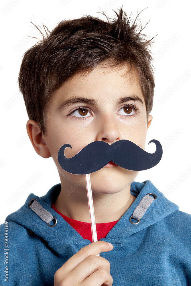 bambino con baffi finti Stock Photo