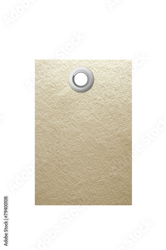 paper tag with metal grommet isolated on white background