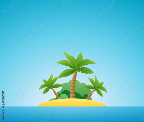 Tropical Island, Vector Nature Landscape Illustration
