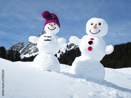 Two funny snowmen in the Alps