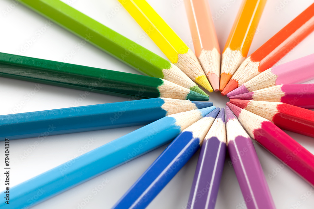 Colour pencils on white background close upackground Colour pencils on white background close upackground