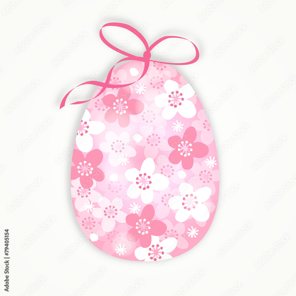 Cute easter card with floral egg with japanese cherry blossoms