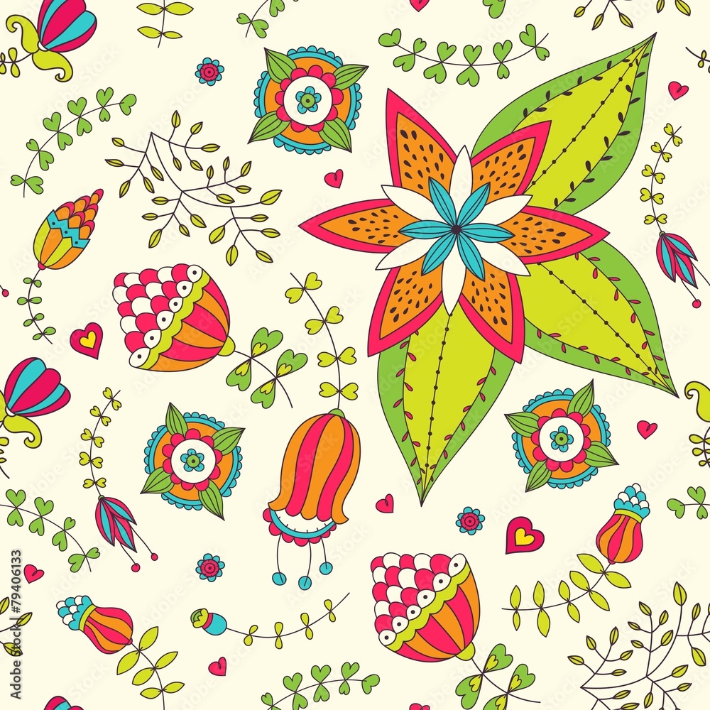 Flowers and bird pattern